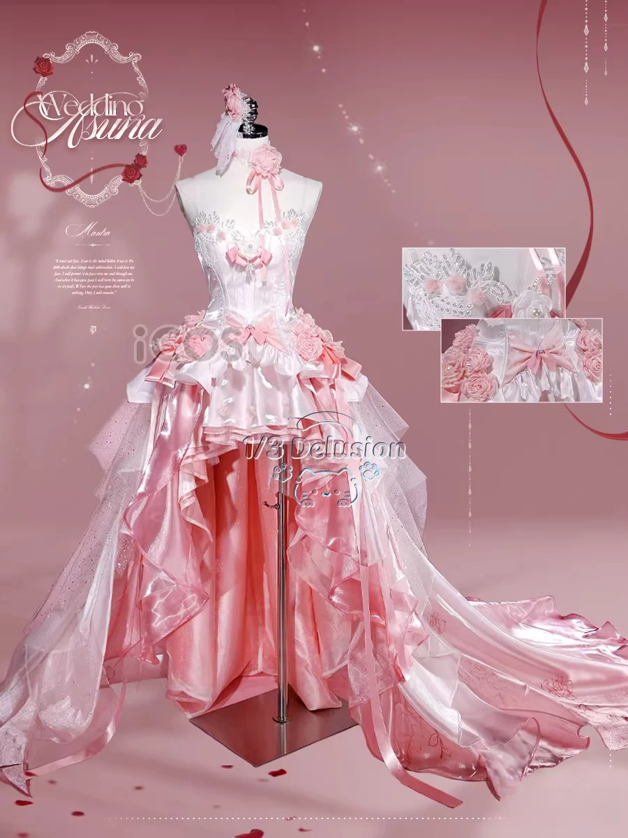 Sword Art Online Asuna  Cosplay Costume  Role Play Women Rose Wedding  Dress Suit Full Set 1/3 Delusion view 2