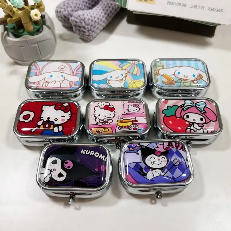 1pcs MINISO kawaii Portable Jewelry Box Hello Kitty cartoon earrings metal box kuromi cute Fashion Moisture proof Storage Box