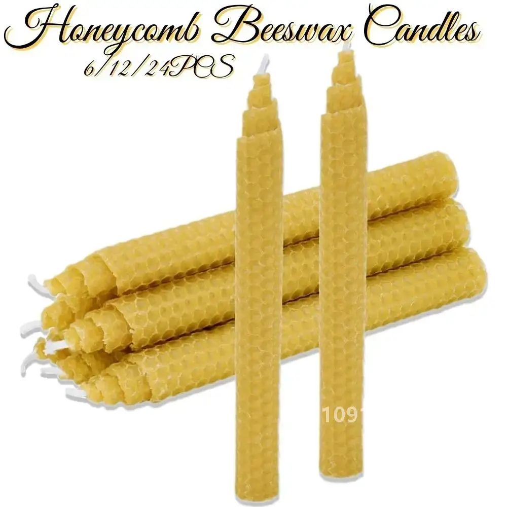 Beeswax Taper Candles Hand-Rolled Honeycomb Design Beeswax Candles Smokeless Wax Candle for Party Dating Home Dinner Table Decor