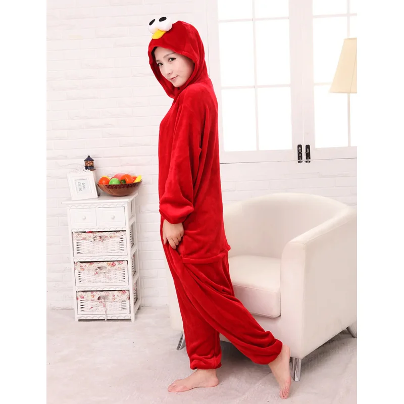 Blue Cookie Monster Red Elmo Onesies Animal Cosplay Costume Pajamas Adults Piece Pyjamas Hooded Sleepwear