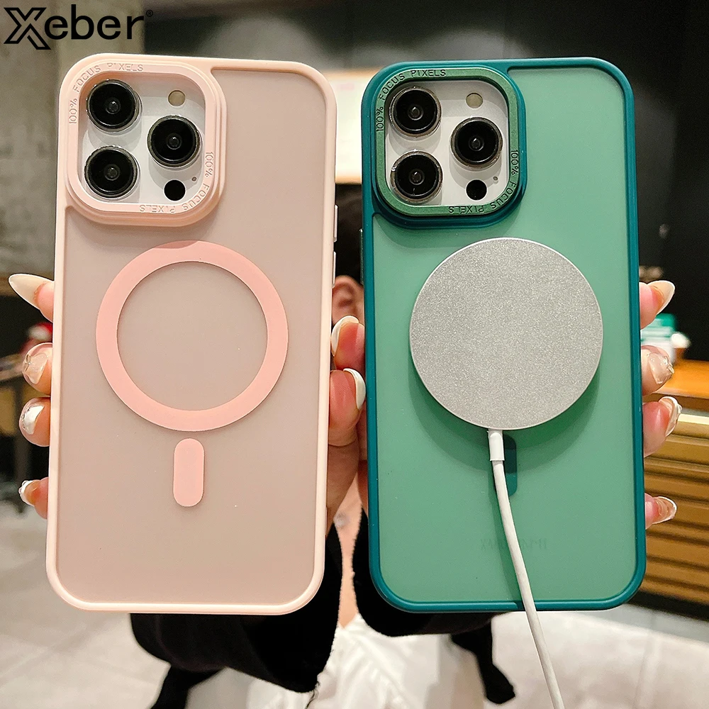 Matte Translucent Magnetic Case For iPhone 16 15 14 Pro Max 13 12 11 For Magsafe Wireless Charging Candy Shockproof Hard Cover