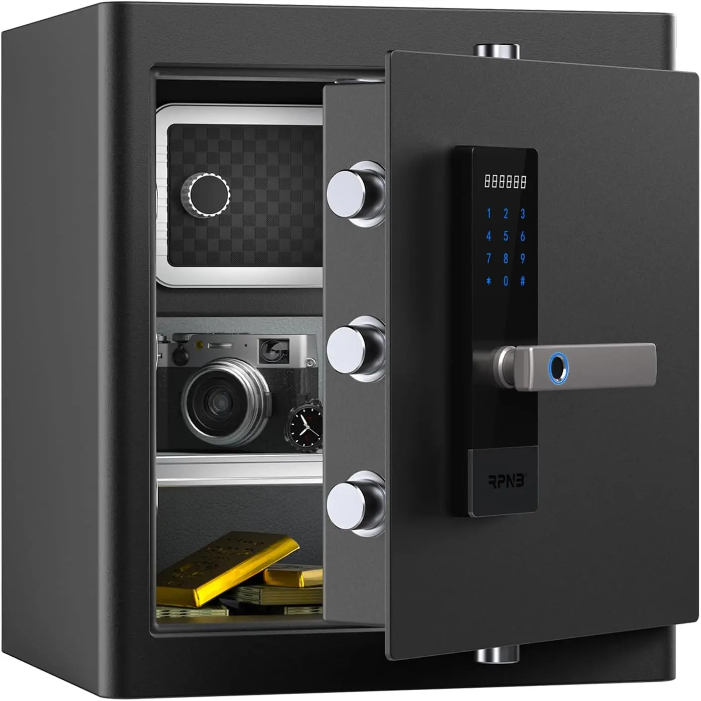 Deluxe Home Safe and Lock, Smart Touch Screen Biometric Fingerprint Security Safe with Voice Prompt, One-touch Unlock, Interior