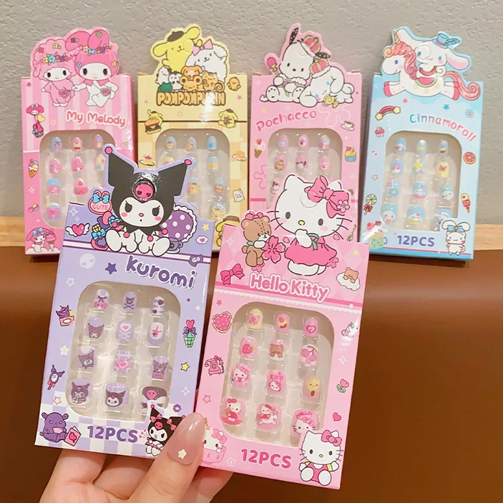 Sanrio Cartoon Children's Nail Patch Kawaii Fake Nails Removable Handmade Wear Nail Exquisite Fashion Accessories Gift For Girls