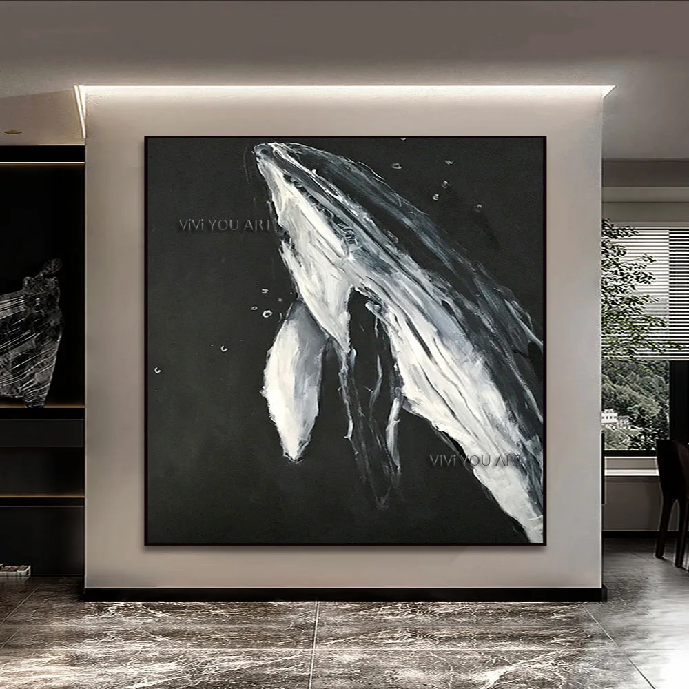 abstract black and white whale porch decorative painting modern simple living room sofa background wall hanging painting