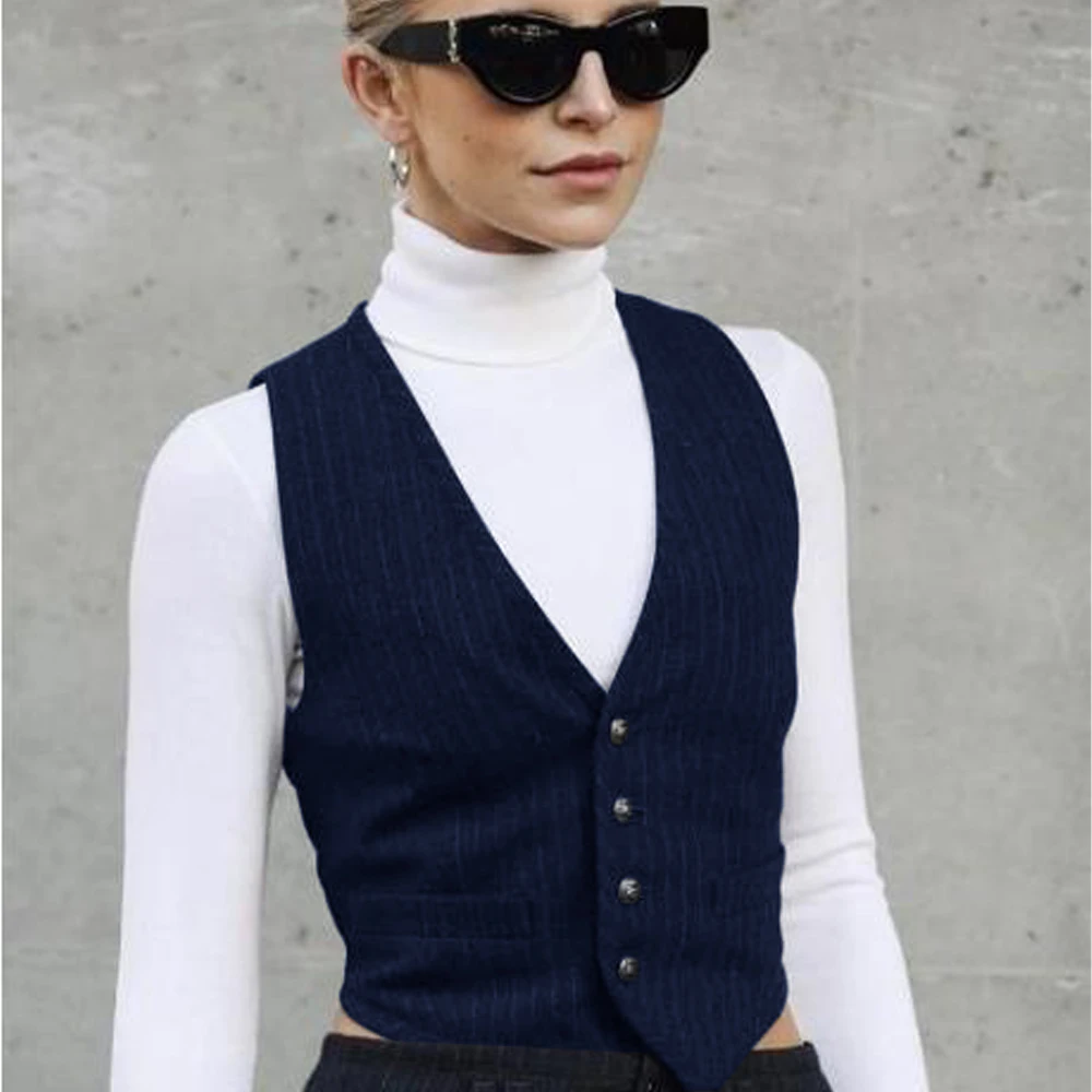 

Women's Vest for Women Single-breasted 2 Pockets Fashionable and Cool Pinstripes Match With Fashionable Items Sleeveless Jacket