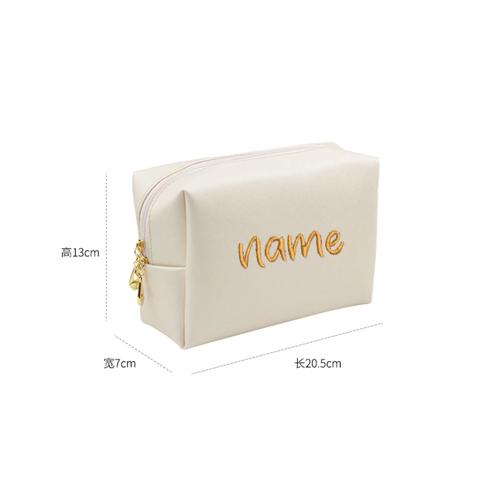 Personalized Embroidered Customization Simple Solid Color Dopamine PU Leather Makeup Storage Octagonal Small Square Bag