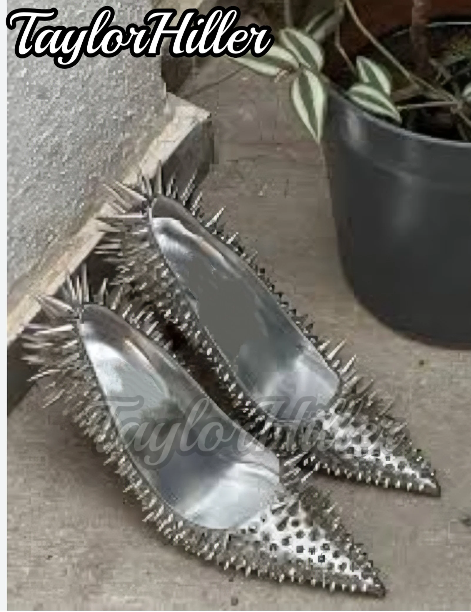 Silver Rivets Spike Heel Pumps Pointy Toe Shallow Slip On High Heels Women Luxury Designer Spring Summer Shoes 2026 New Trend