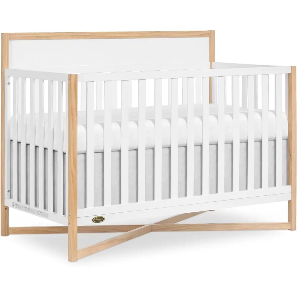 Cuna Convertible de Roble Blanco Vintage, Tamaño Completo, para Bebés, Segura para Dormir, Se Convierte en Cama para Niños Pequeños y Cama Completa, Pintura No Tóxica
