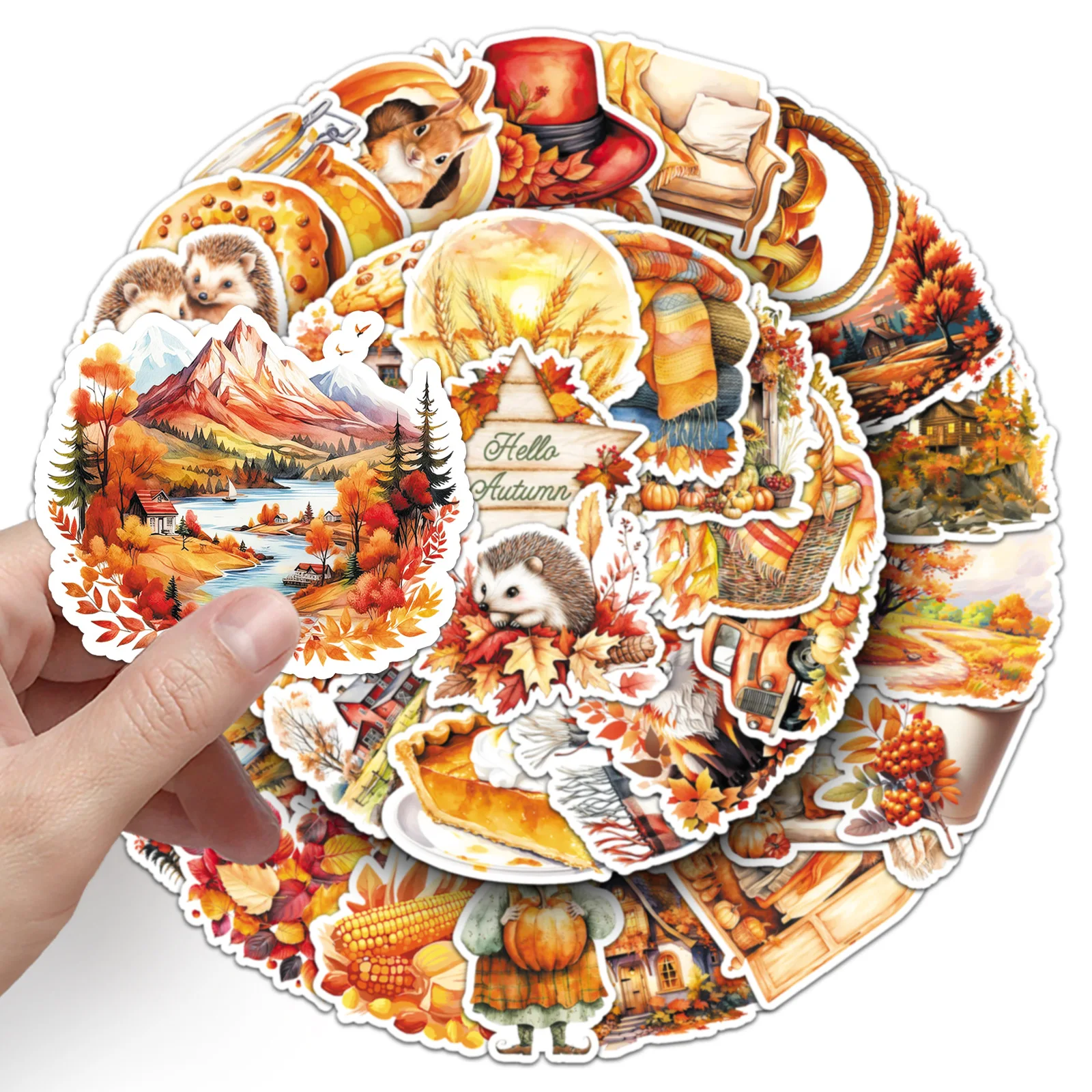 10/30/50 pezzi adesivi autunnali dorati cartoni animati adesivi decorativi autunnali gialli autunnali con foglie cadute ‌   Adesivi impermeabili