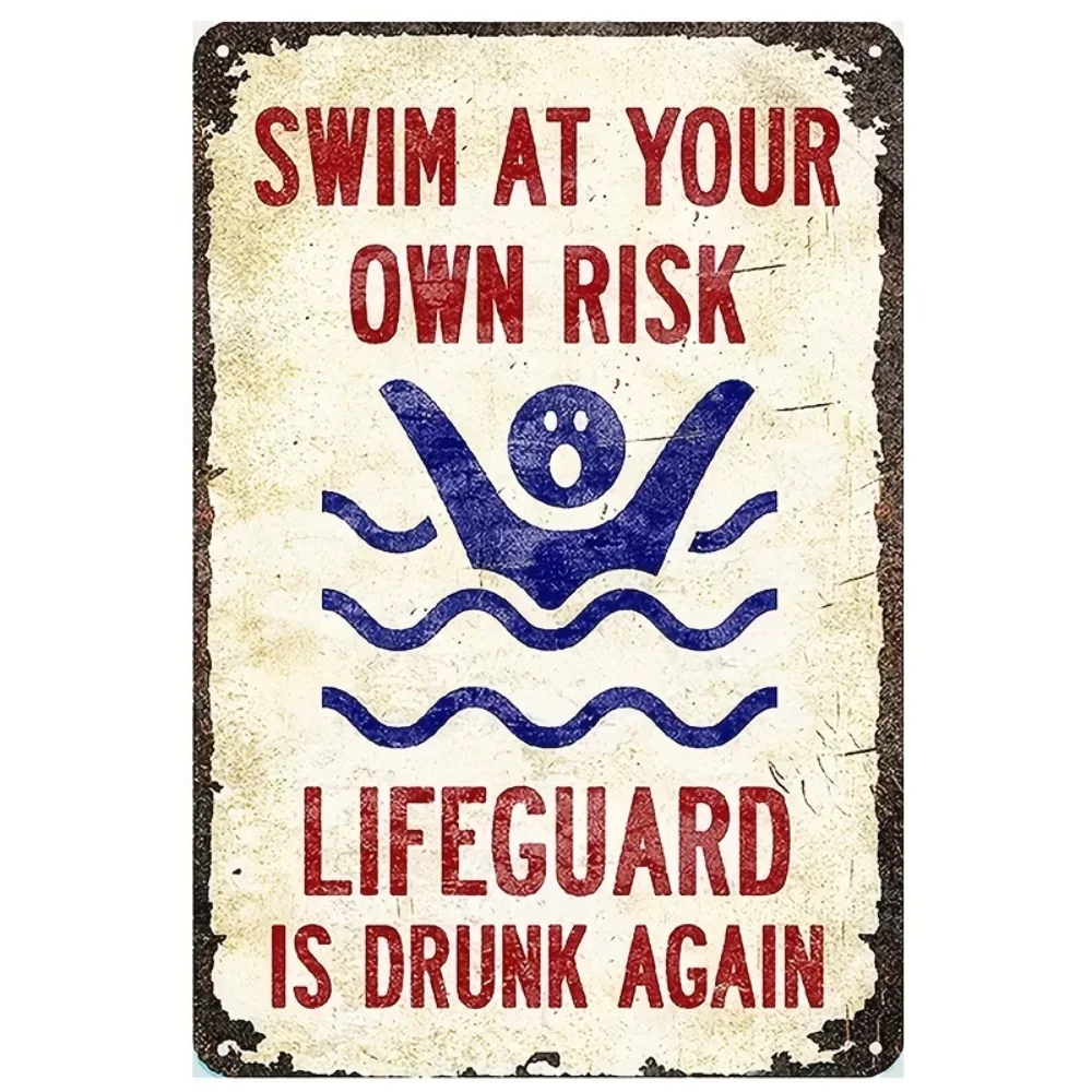 Stunning Pool Sign: Be Safe and Enjoy. 1pc Metal Tin with Rules and Lifeguard Warning.