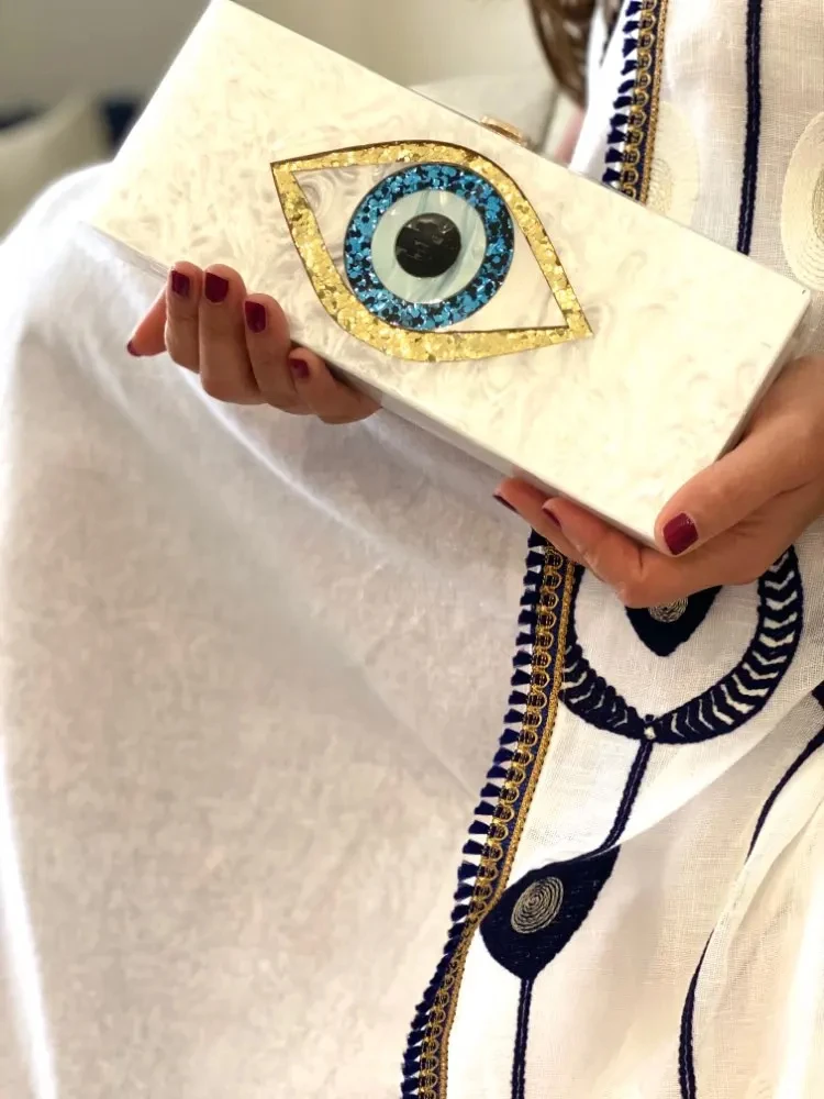 Solid Black Pearl White Gold Glitter Evil Eye Brand Women Shoulder Messenger Flap Evening Evileye Wedding Acrylic Box Clutch bag