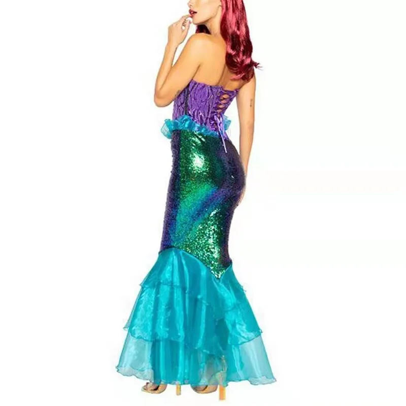 大人セクシーな透かし彫りマーメイドプリンセス ローライン ハロウィンコスチューム パフォーマンス オフステージコスチューム キラキラ輝くイブニングガウン
