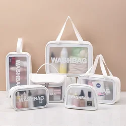 Borse per cosmetici da viaggio in PVC Lady trasparente con cerniera trasparente Borse per trucco nere Organizzatore da viaggio Bagno Lavaggio Make Up Tote Borse Custodia