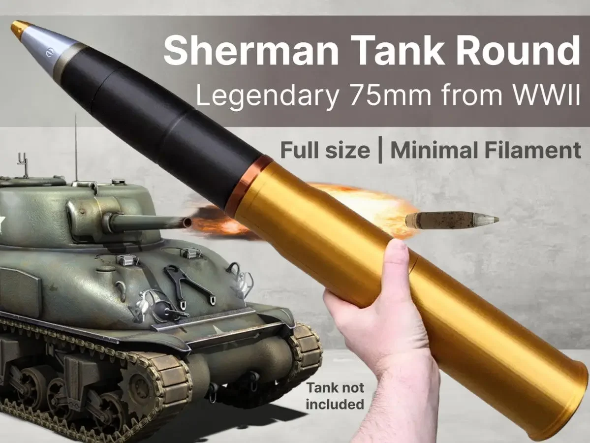 68cm 3D Printed WWII M4 Sherman Tank Shell Replica, Military Enthusiast Collectible Ornament, Non-Functional Display Model