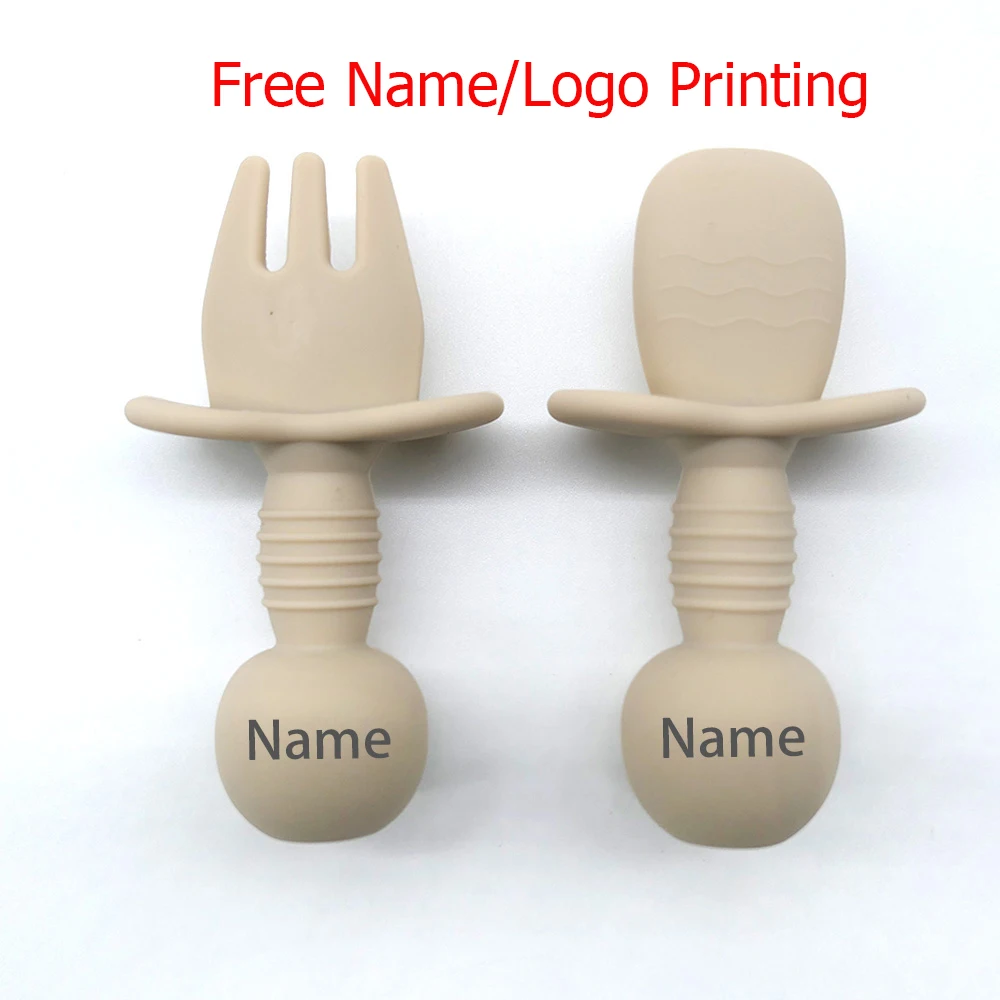 Personalized Baby Spoon And Fork Set with Name Printing Silicone Handle Perfect for Gifts