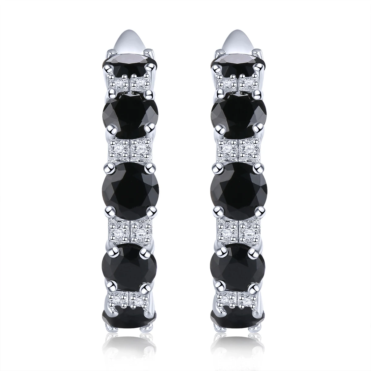 Natural Black Spinel Sterling Silver Hoop Earring 3 Carats Genuine Spinel Faced Round Classic S925 Fine Jewelrys Party Gifts