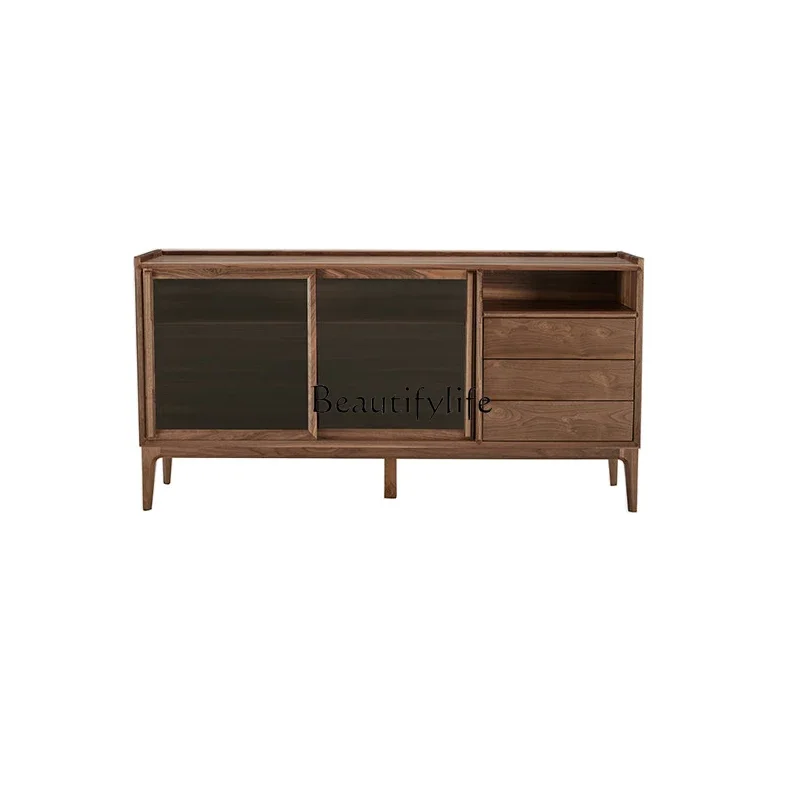 

LNordic Solid Wood Black Walnut Sideboard Cabinet Small Apartment Japanese Restaurant Storage Wine Cabinet
