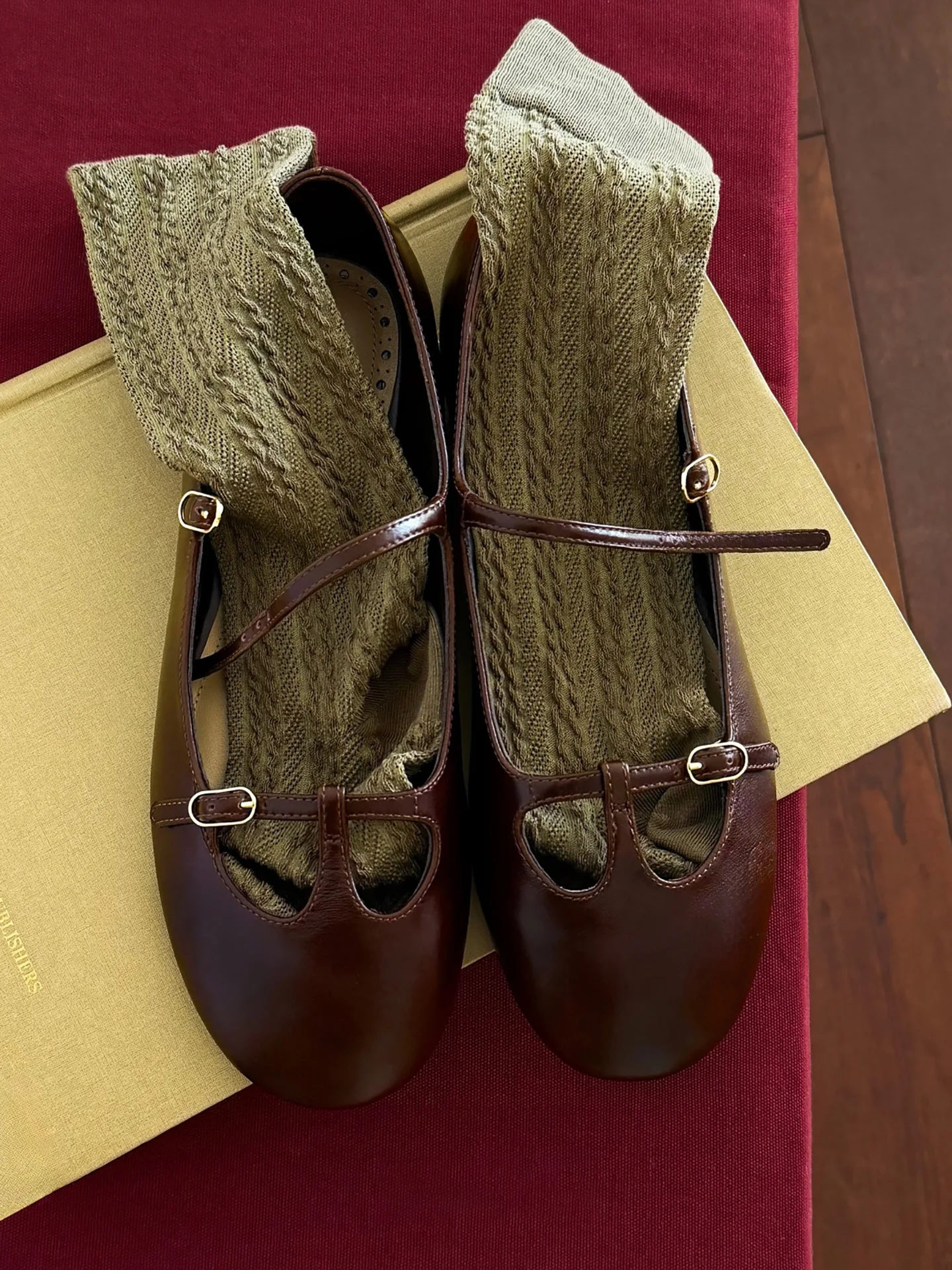 retro-korean-brown-ballet-flat-shoes-women's-new-leather-round-toe-slip-on-mary-janes-lightweight-flat-heel-spring-autumn