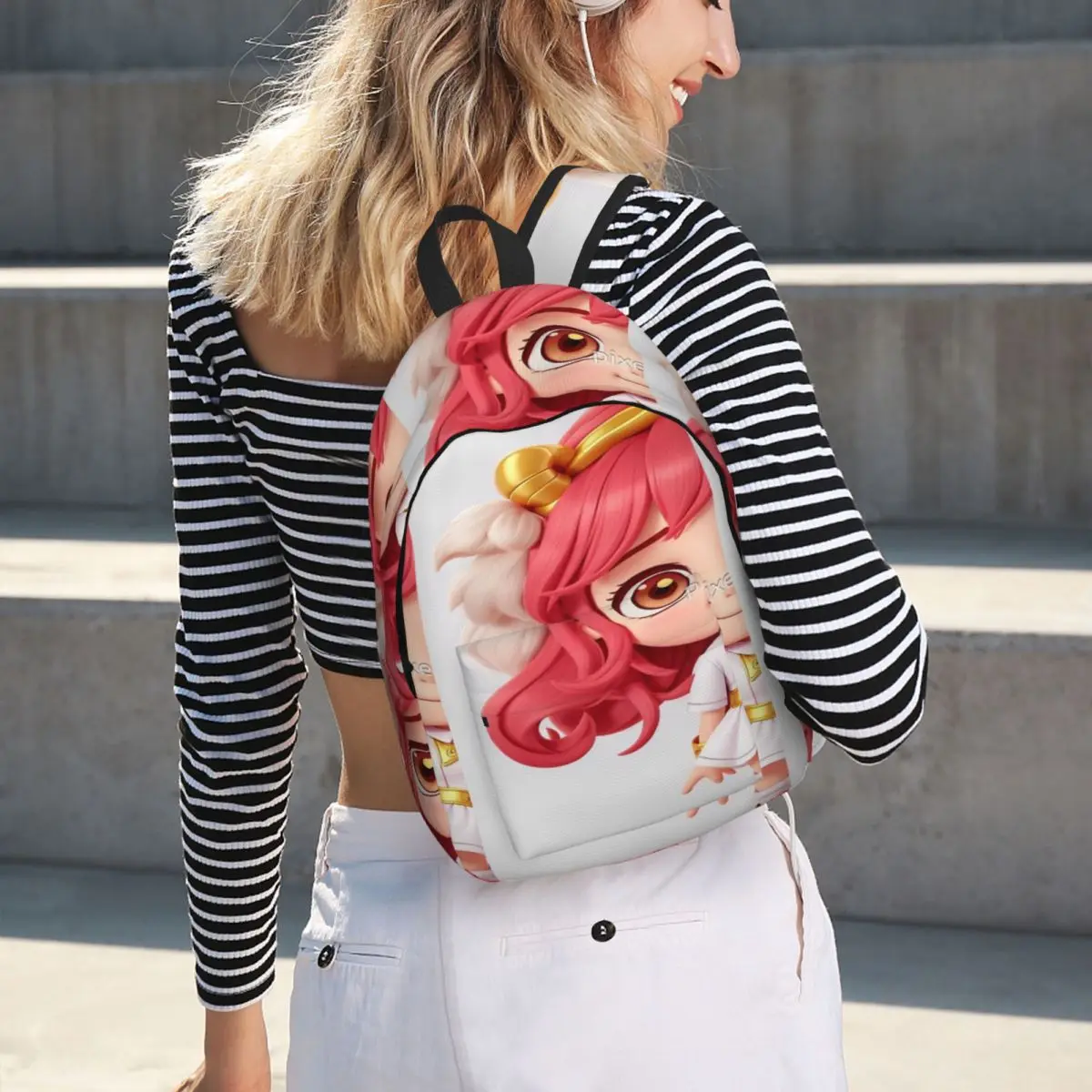 لطيف فتاة أنيمي الكرتون Generative Ai حقيبة ظهر بسيطة وأنيقة من القماش حقيبة ظهر للرجال #6