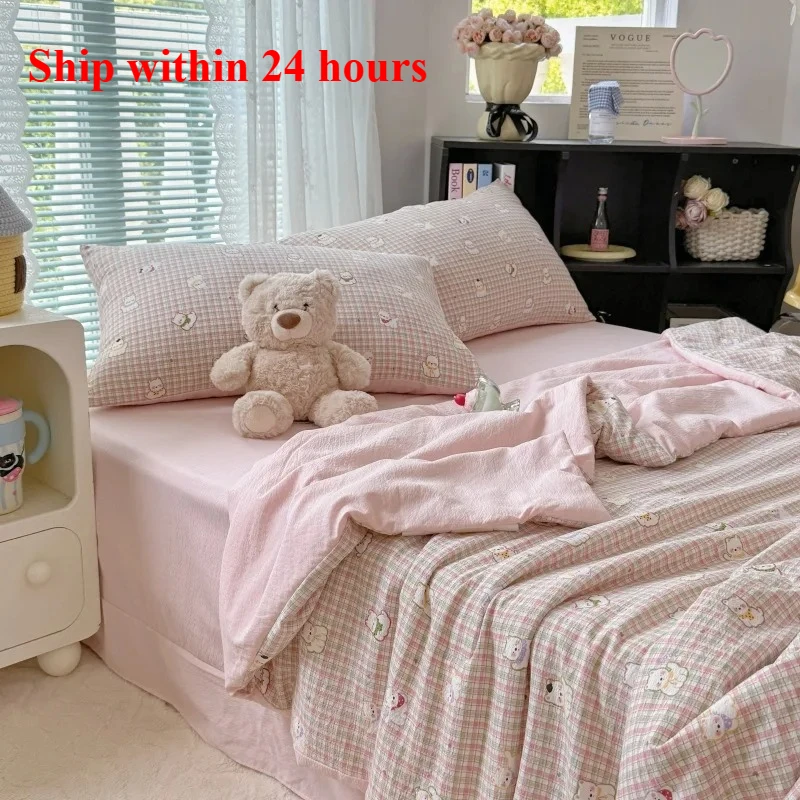 

2025 new cloud-feeling double-layer yarn summer quilt air conditioner quilt 4 piece set soft small fresh machine washable
