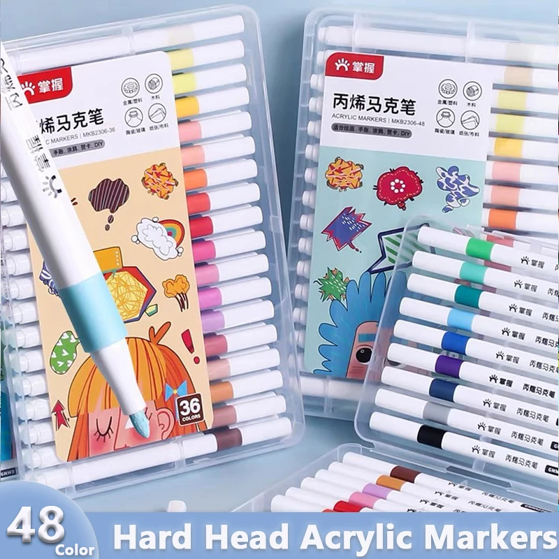 12/24/36/48 Colors Soft /Hard Head Acrylic Markers Opaque Color Layering Colors Marker Pen for Korean Stationery School Supplies