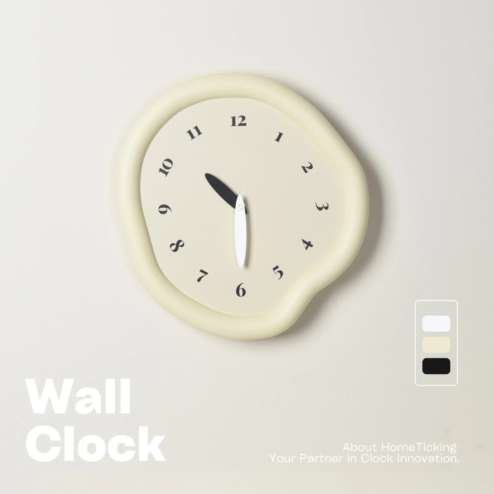 Non perforated cream style high-end creative simple wall clock with black scale decoration and ultra quiet home decoration clock