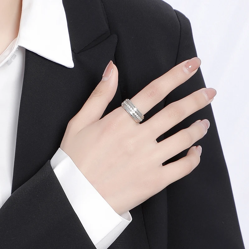 Rotatable Rings for Men Women 8mm Width White Tungsten Carbide Fashion Couple Jewlery with CZ Stones Claw Inlay,Customized