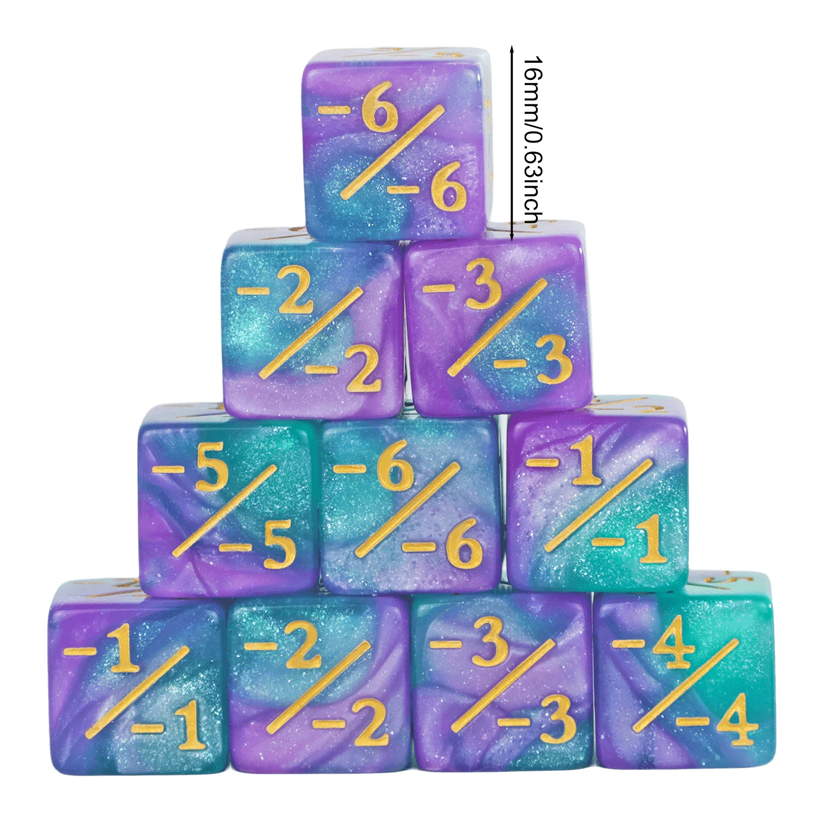 10pcs 6 Side Dice Counters +1/-1 Dice for Cards Game Board Game, 16mm