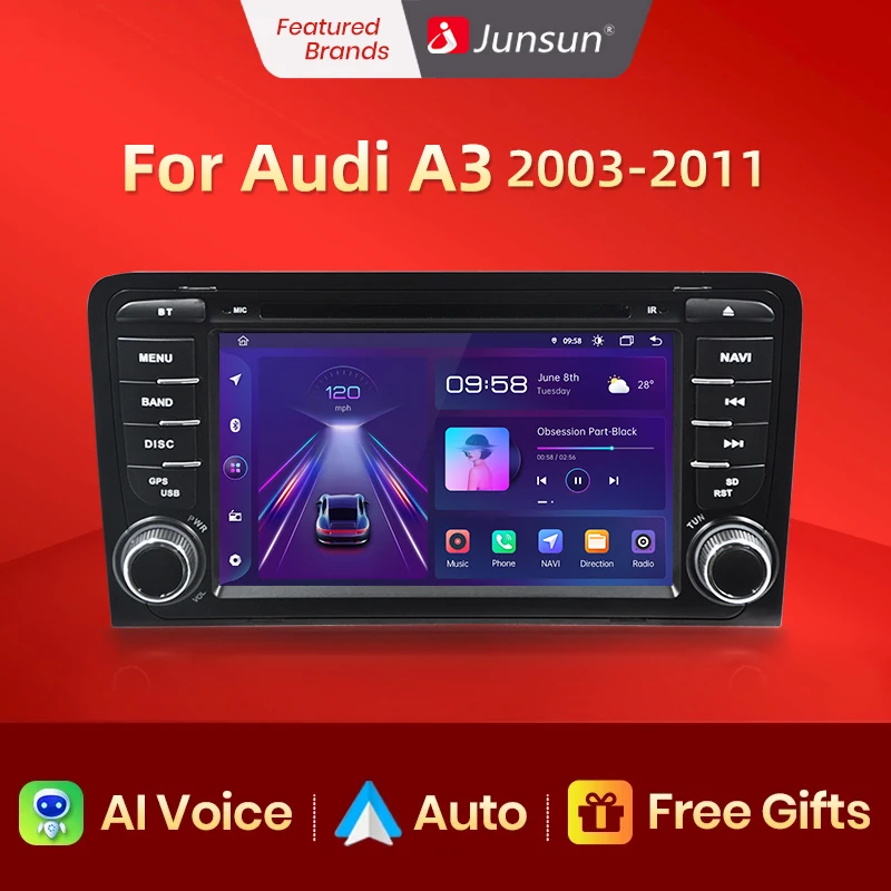 Junsun AI Voice Android Auto Radio for Audi A3 8P 2003-2011 S3 RS3 Sportback Carplay Car Multimedia RDS GPS No 2din autoradio