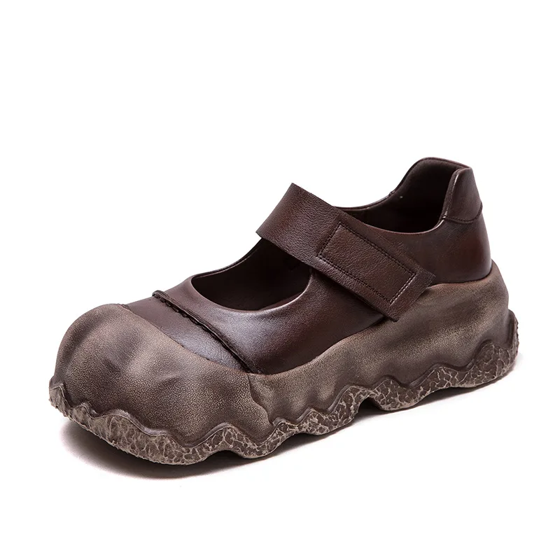 

5cm Cow Natural New Genuine Leather Rubber Mary Jane Summer Fall Autumn Flats Women Designer Fashion Hook Loafer Shoes