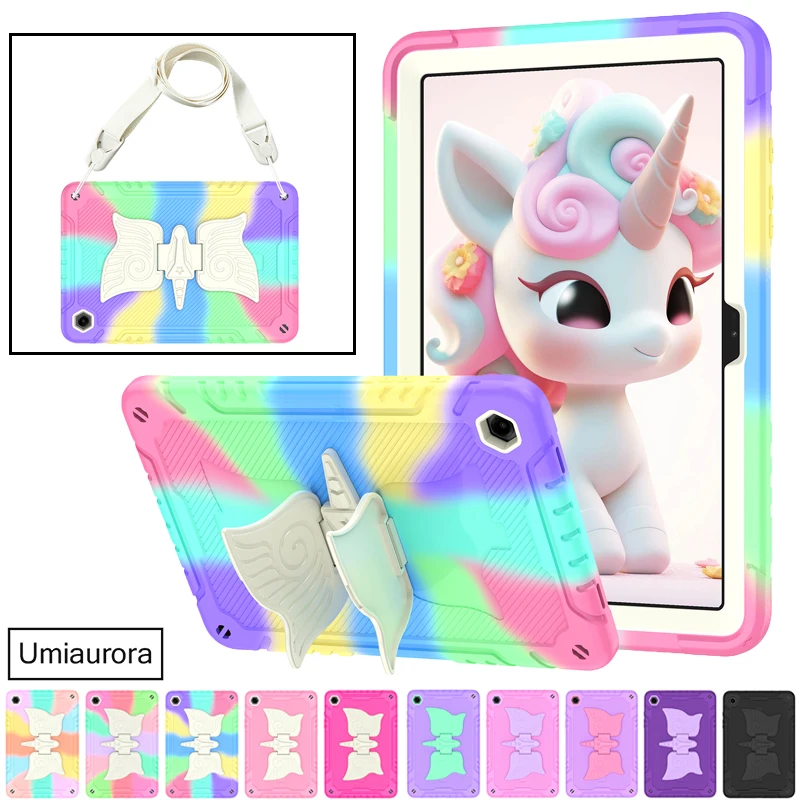 For Samsung Tab A9+ A9 Plus 11 inch SM-X210 SM-X216B X218U Kids Unicorn Stand Shockproof Tablet Case Armor Cover Funda + Strap