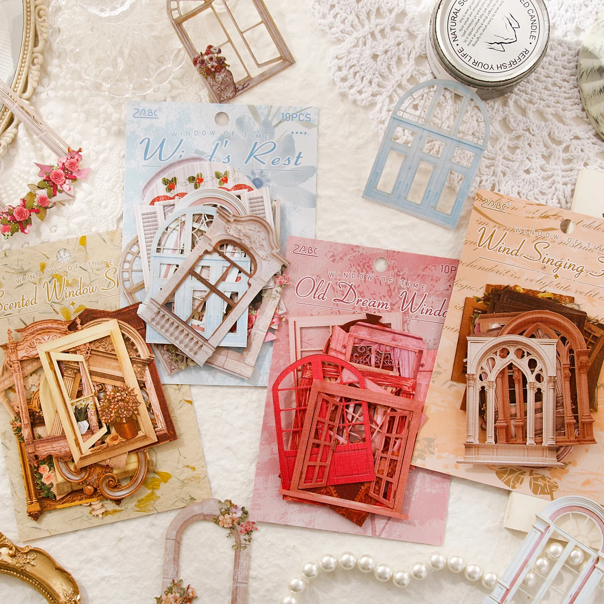 10pcs Of Hollowed-out Door And Window Design Decorative Paper,creative Pattern Color Decorative Paper,Diy Scrapbook Decorative