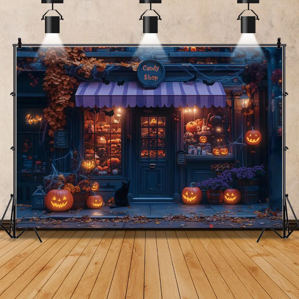 خلفيات الهالوين للتصوير الفوتوغرافي على شكل يقطين وفانوس الخفافيش ومتجر حلوى الهالوين وخلفيات تزيين حفلات الهالوين دعائم استوديو الصور