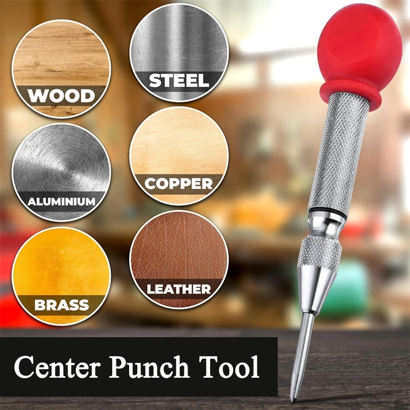 1pc Automatic Spring Loaded Center Punch For Precise Marking & Drilling On Metal Wood Plastic Car Glass Breaker With Cushion Cap