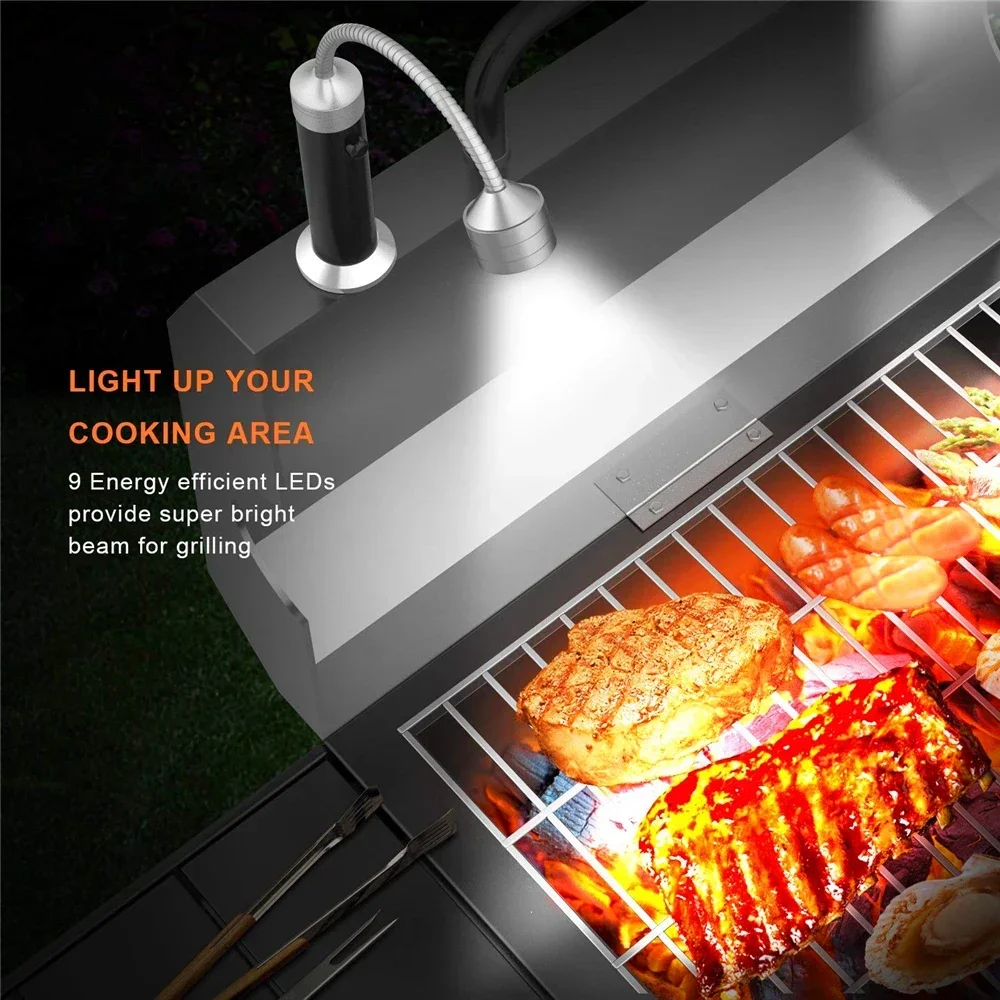 Flexível magnético ao ar livre churrasco churrasqueira luzes LED, 360 graus resistente ao calor, Gooseneck lanterna, Grill lâmpadas, ajustável