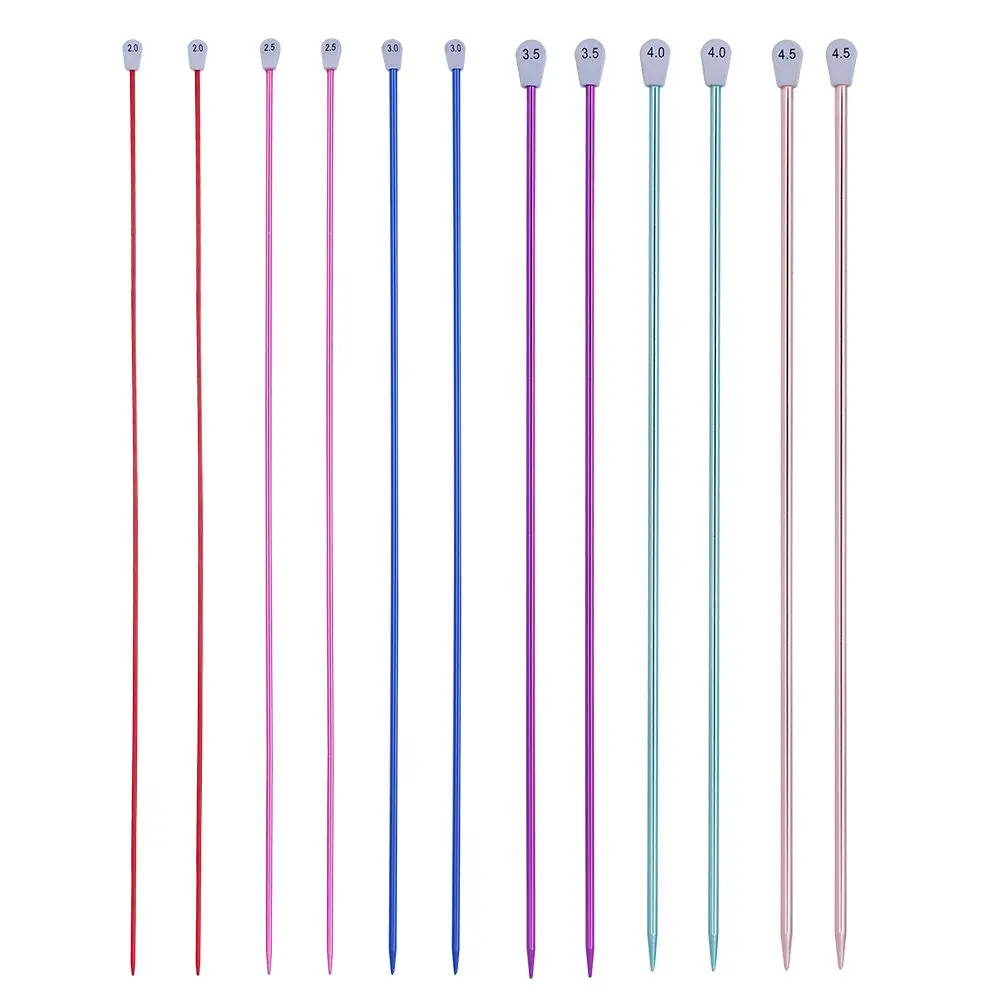 2Pcs/set 35cm 2.0-12mm Single Pointed Knitting Needles Pins Straight Aluminum DIY Weaving Tool Long Sweater Scarf Needle