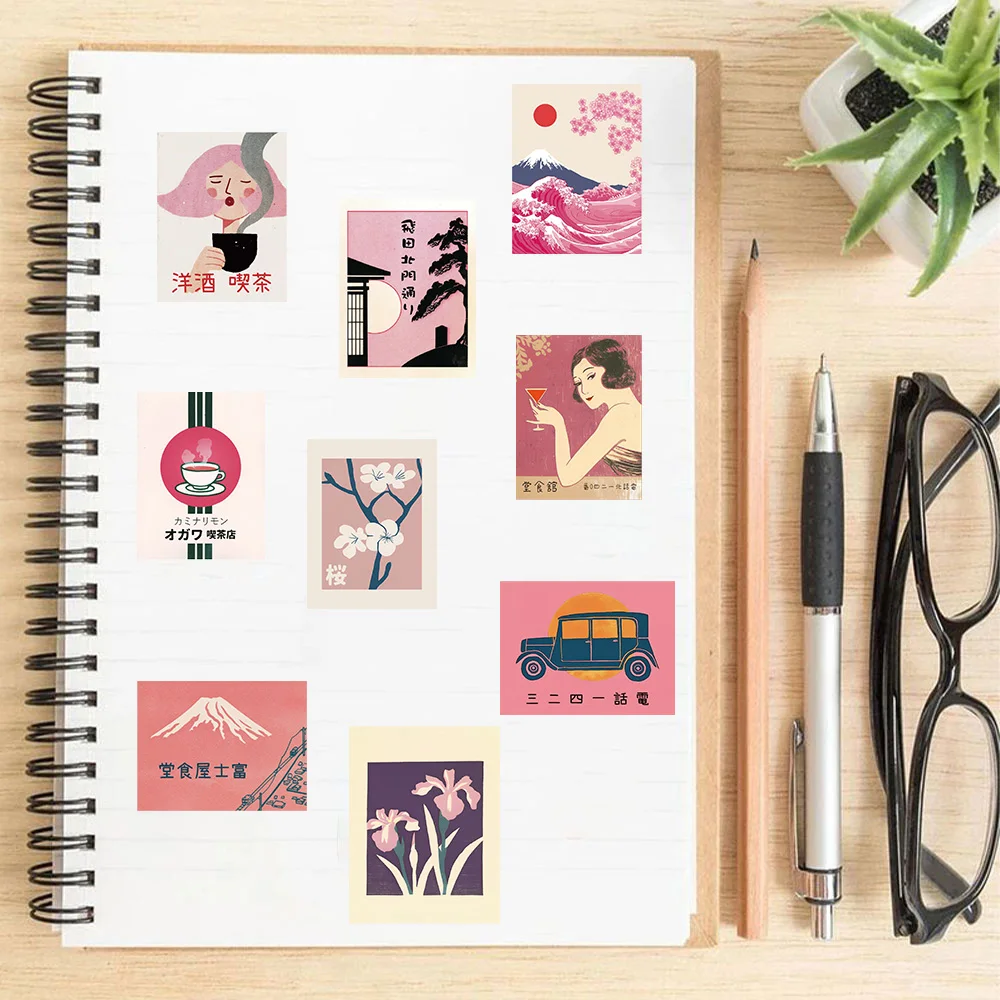 50/100 Uds. Pegatinas estéticas Retro japonesas rosas funda de teléfono equipaje guitarra monopatín taza de agua marco de imagen pegatinas DIY