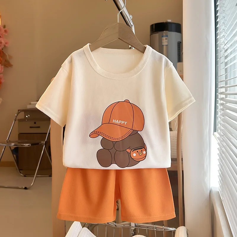 Child Short Sleeve Suits Boys And Girls Casual Tshirt +Shorts 2pcs Round Neck Tees Solid Color Shorts Toddler New Costume Sets