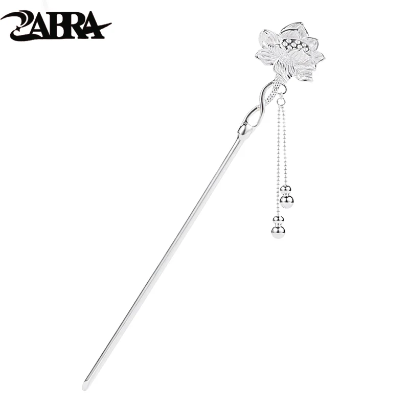 ZABRA 990 Pure Silver Lotus Flower Hairpin with Antique Style and High-end Feel for Women, New Chinese Style Hairpin Accessories