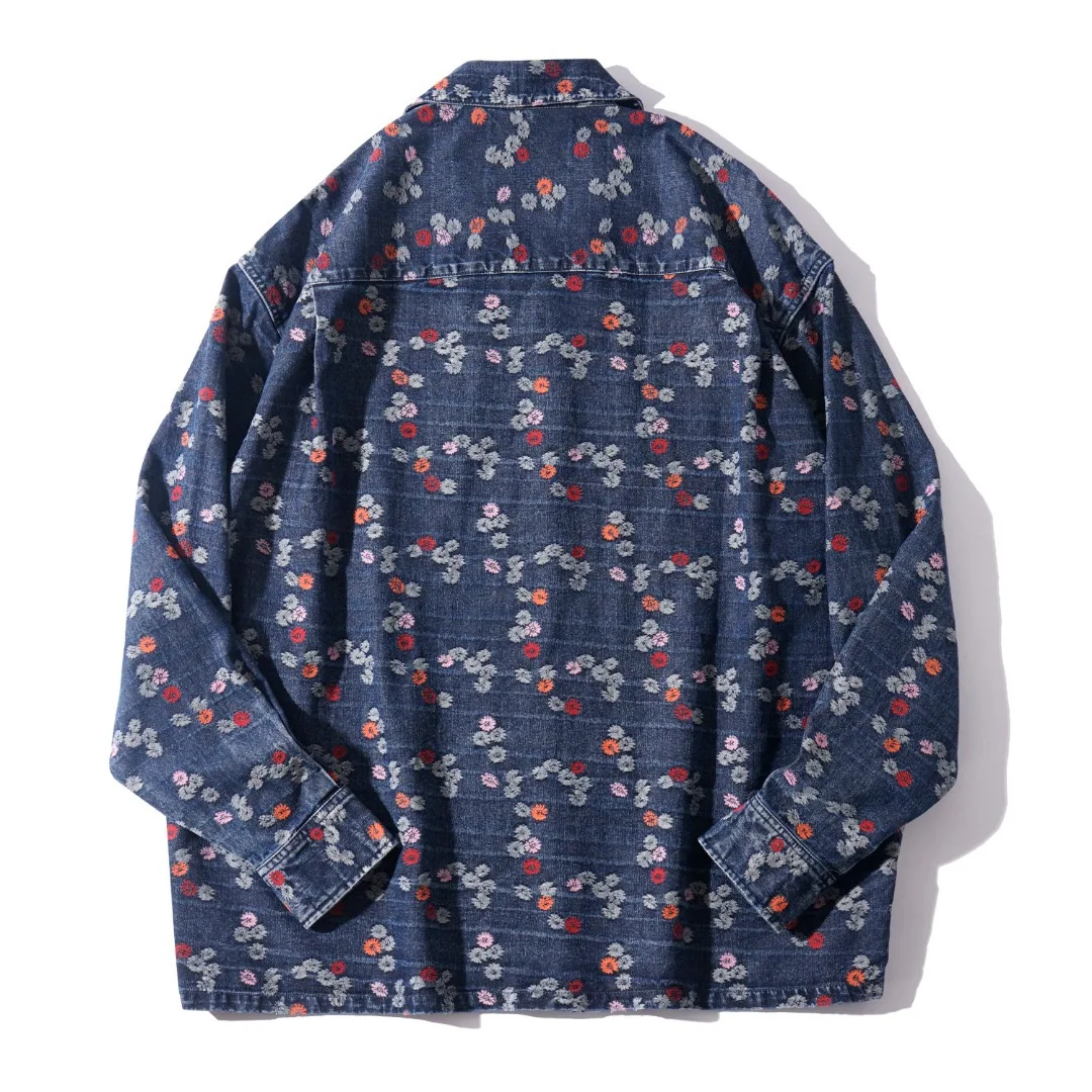 Men's American-Style Retro Floral Embroidered Denim Shirt Long-Sleeved High-End Artistic Blazer New Style