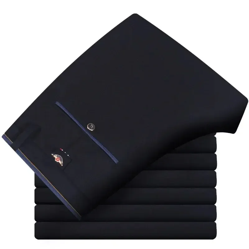 2026 New Men's Elastic Straight Pants Business Casual Long Suit Pants Male Formal Trousers Solid Colors Black BLue