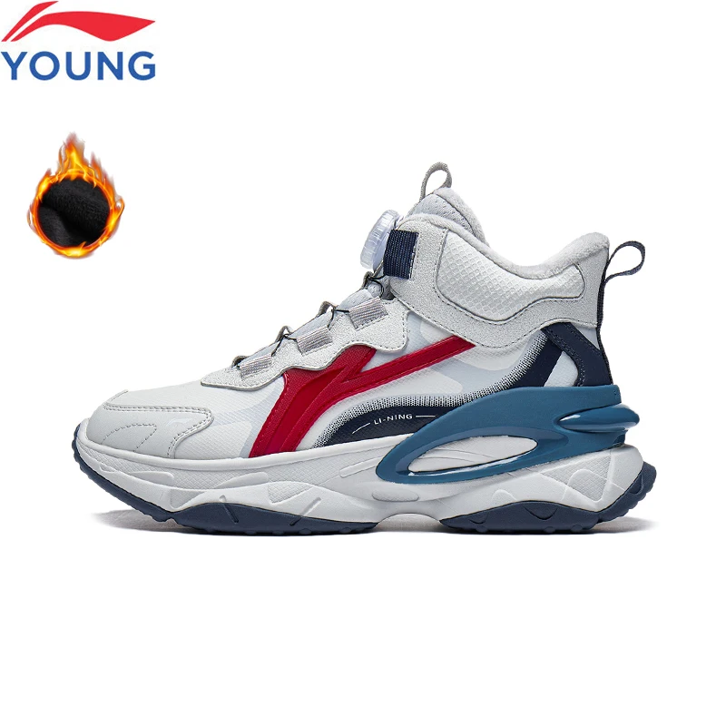 Li-Ning Kids Boys Leisure Shoes Winter Warm Fleece Child Cushion Bounce Sport Shoes Wearable Comfortable Sneakers YKCT146