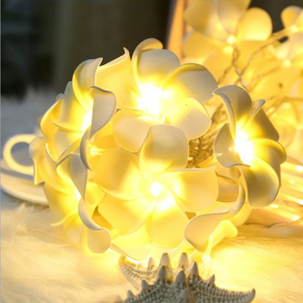 

20Led Plumeria String Light Powered Warm White Fairy Decor For Wedding Birthday Party Hotel Stage Long Life