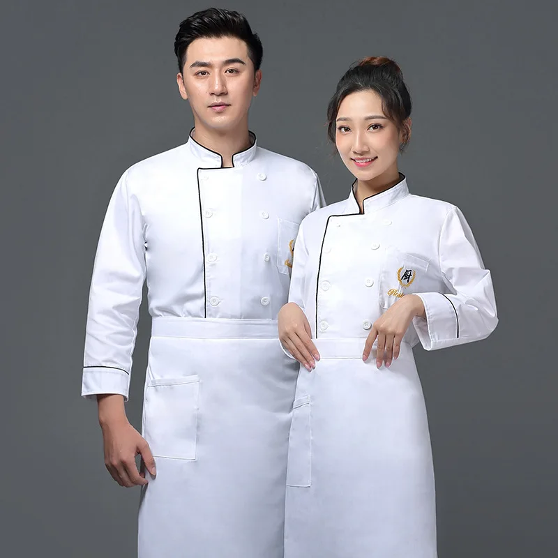 

C438 Chef Jacket Adult Chef Outfit Restaurant Kitchen Cook Waiter Coat Waitress Uniform Bakery Bar Cafe Clothes Plus Size