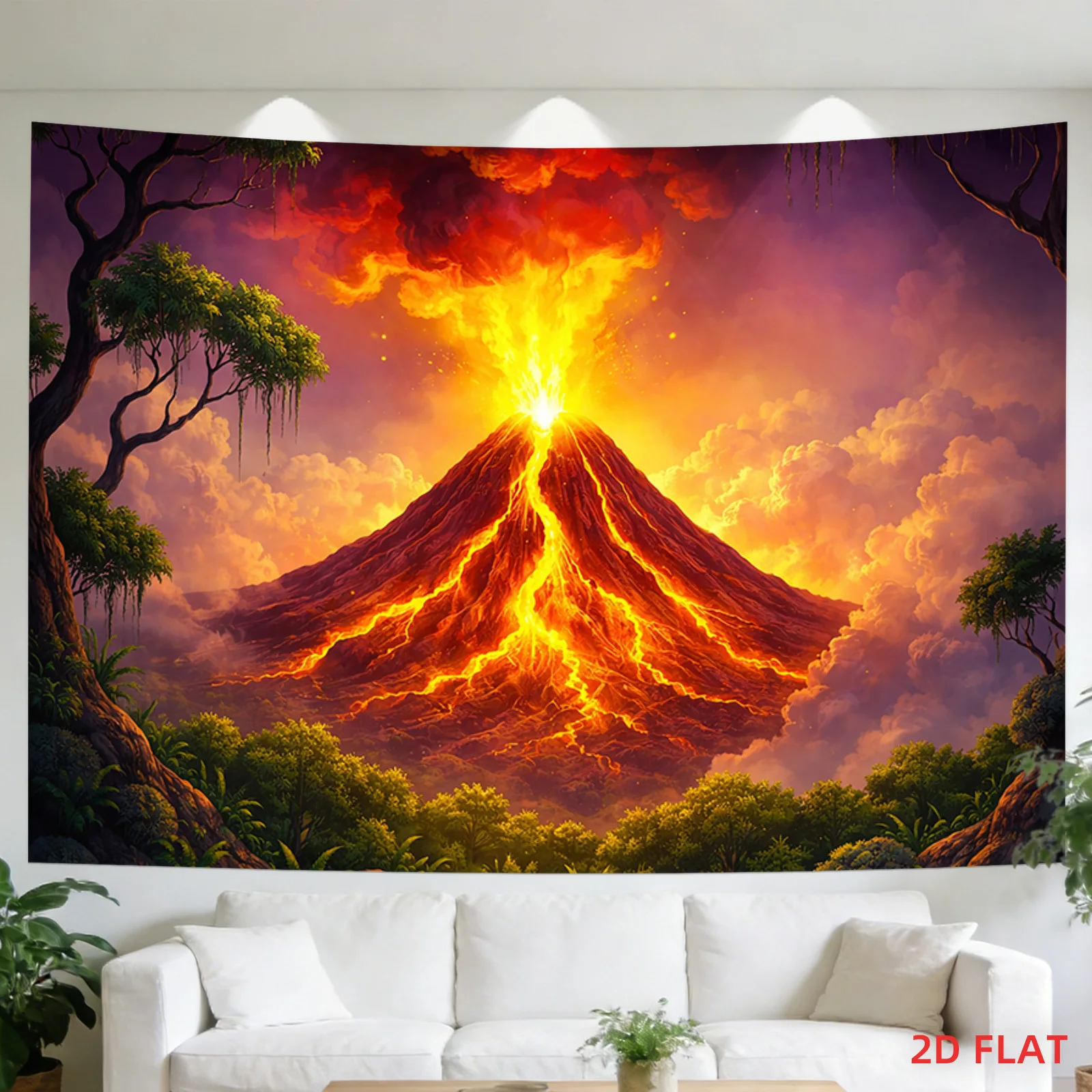 1pc Tapestry, 2D Flat Print Erupting Volcano Lava Jungle Cloud Landscape Tapestry, Decor for Bedroom Living Room
