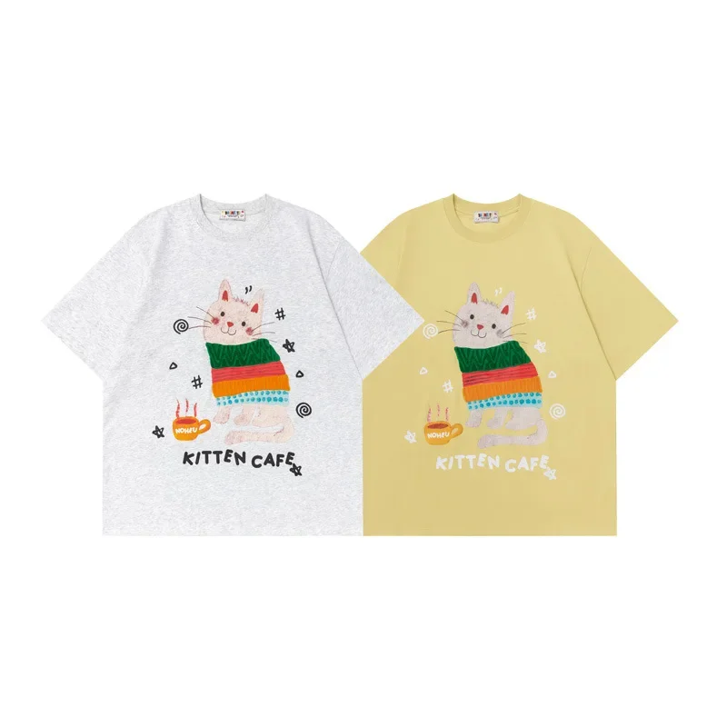 

Новые мужские футболки большого размера Y2k, уличная одежда, футболки с графическим принтом кота, летние модные повседневные мужские футболки с круглым вырезом и короткими рукавами для пар