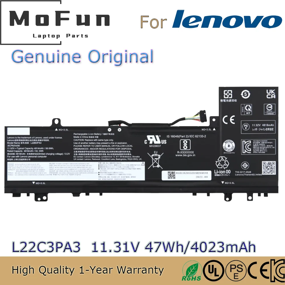 

Original Genuine L22B3PA3 L22C3PA3 L22M3PA3 11.31V 47Wh Laptop Battery for Lenovo Xiaoxin 14 16 IRL8/IAH8/ABR8 2023