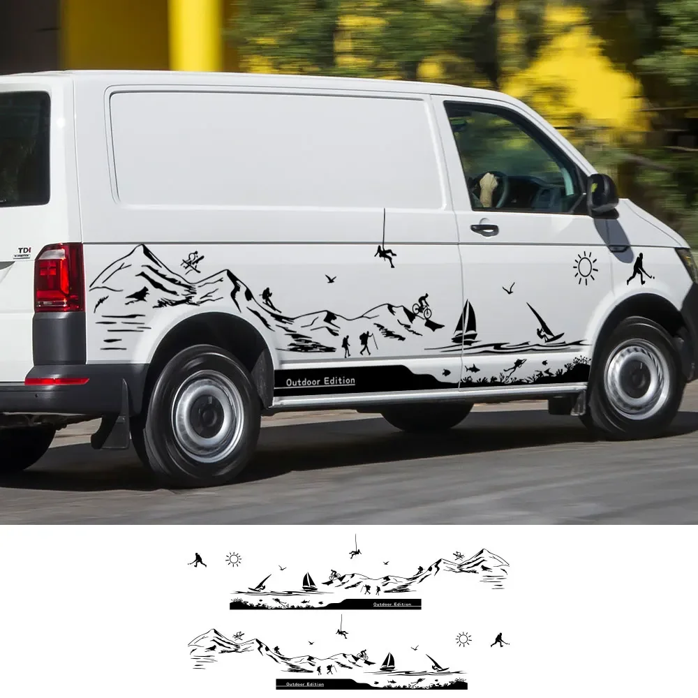 Van Camper Stickers For Volkswagen VW Transporter T6 Car Graphics Mountain Climb Camping Styling Decals Auto Tuning Accessories