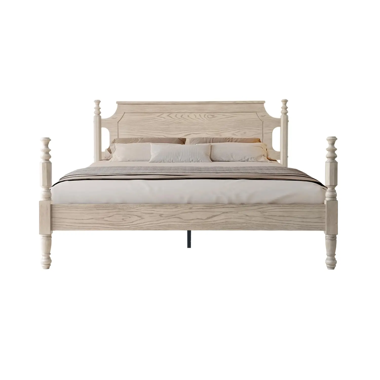 Solid Wood King Size Platform Bed Frame with Headboard & Footboard, 12 Sturdy Slats Base, Center Metal Legs, Customized