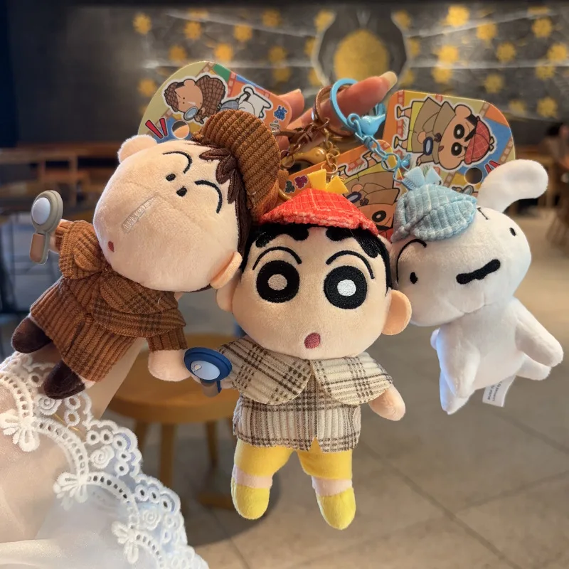Authentic Licensed Crayon Shinchan Detective Plush Doll Keychain Lovely Anime Backpack Hanging Pendant Gift for Young Girls